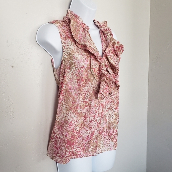 Banana Republic Pink Tan White Ruffle Tank Top XS - Picture 3 of 5